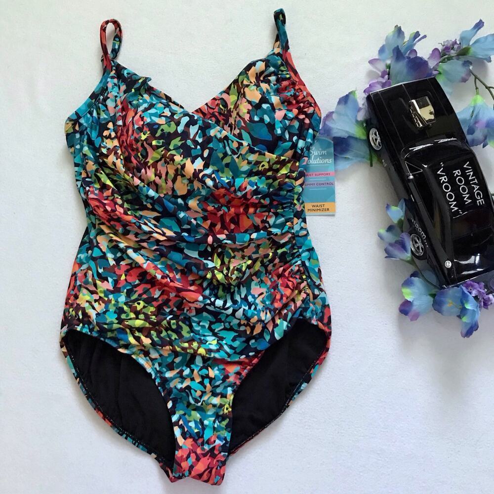 Swim Solutions NWT Waist Minimizer NWT One Piece Swimwear Women 16 - Picture 2 of 12